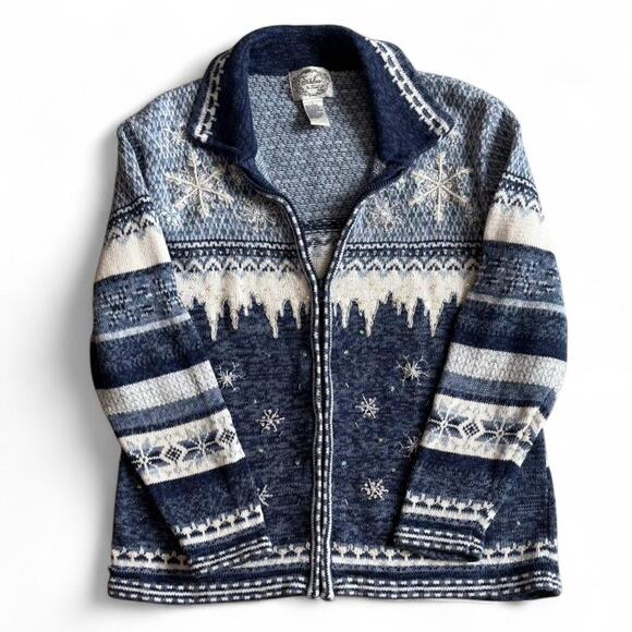 Stitches In Time vintage blue snowflake zip sweater XL embroidered winter - Picture 4 of 8